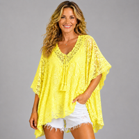 Oversized lace v neck kaftan blouse