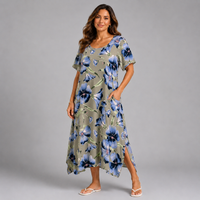 Bright Floral Hanky Hem Short Sleeve Pocket Dress