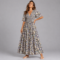 Bright Leopard Print V Neck Smocked Maxi dress