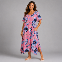 Bright Floral Hanky Hem Short Sleeve Pocket Dress