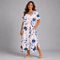 Bright Floral Hanky Hem Short Sleeve Pocket Dress