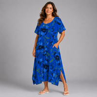 Bright Floral Hanky Hem Short Sleeve Pocket Dress