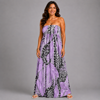 Abstract Print Slinky Strapless Boob Tube Maxi Dress