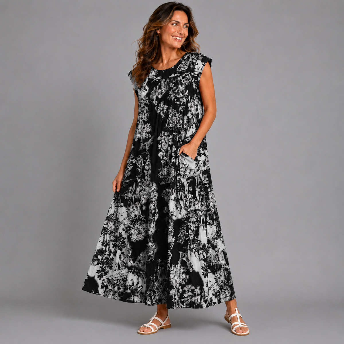Pleated Tiger Print Maxi Dress