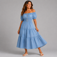 Soft Denim Elastic Waist Gypsy Midi Dress