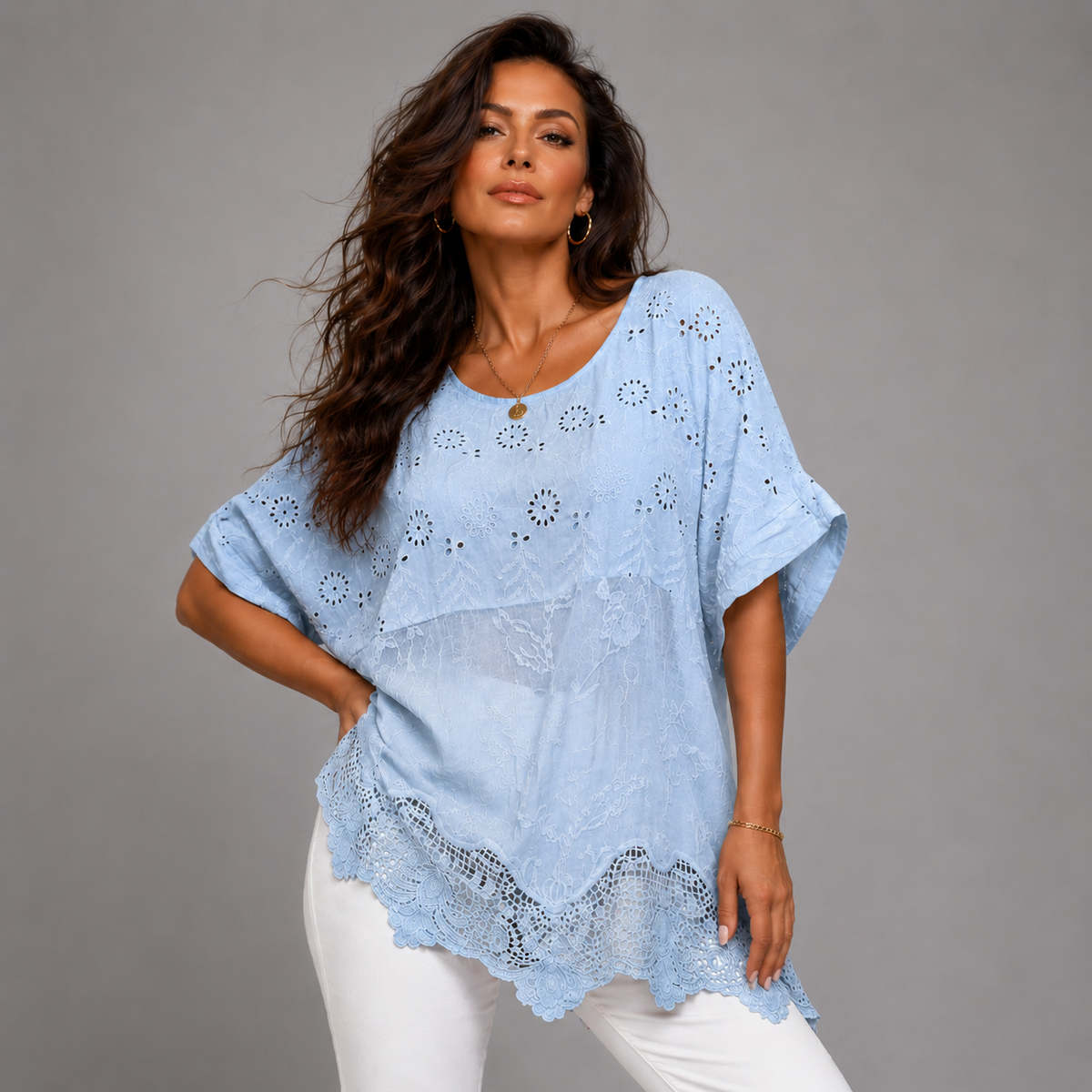 Cotton Lace Hem Blouse