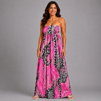 Abstract Print Slinky Strapless Boob Tube Maxi Dress