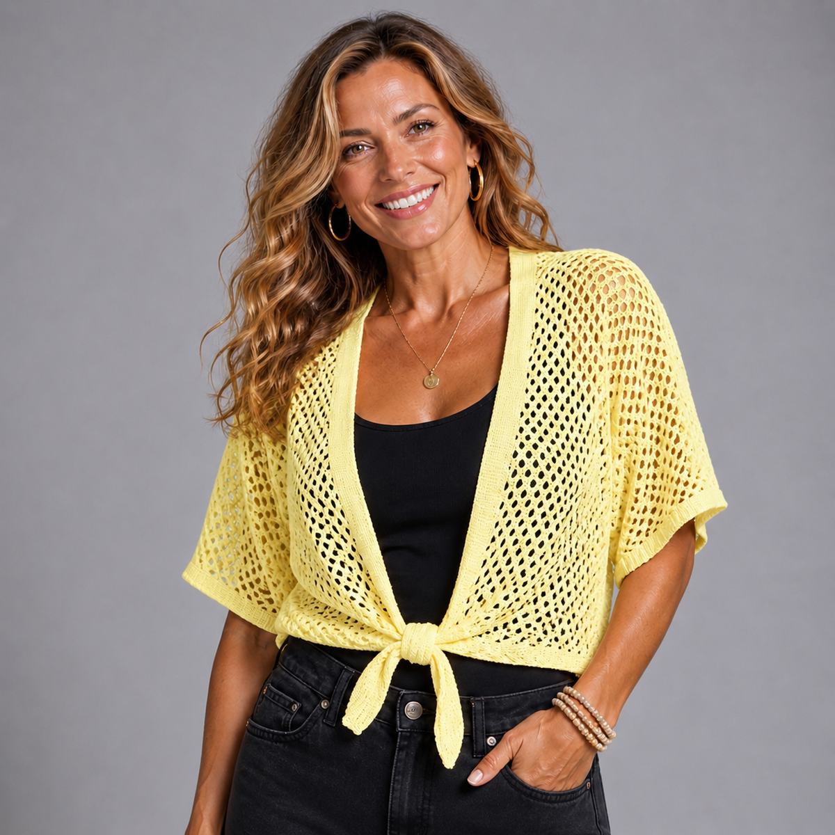 Crochet open knit bolero cardigan