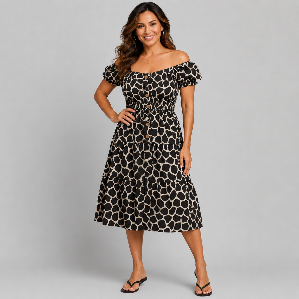 Off Shoulder Animal Print Frilled Gypsy Dress