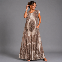 Pleated Tile Print Maxi Dress with Pockets