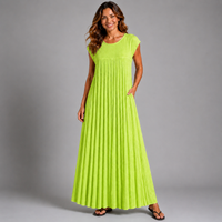Pleated Cap Sleeve plain Maxi Dress