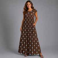 Pleated Bold Polka Dot Print Maxi Dress