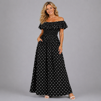 Polka dot frilled Bardot maxi dress