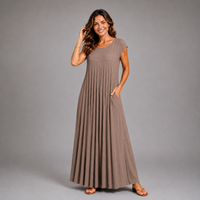 Pleated Cap Sleeve plain Maxi Dress