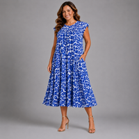 Pleated Leopard Print Midi Dress with Pockets