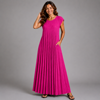 Pleated Cap Sleeve plain Maxi Dress
