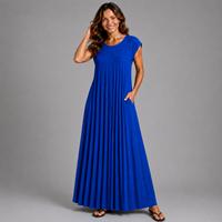 Pleated Cap Sleeve plain Maxi Dress