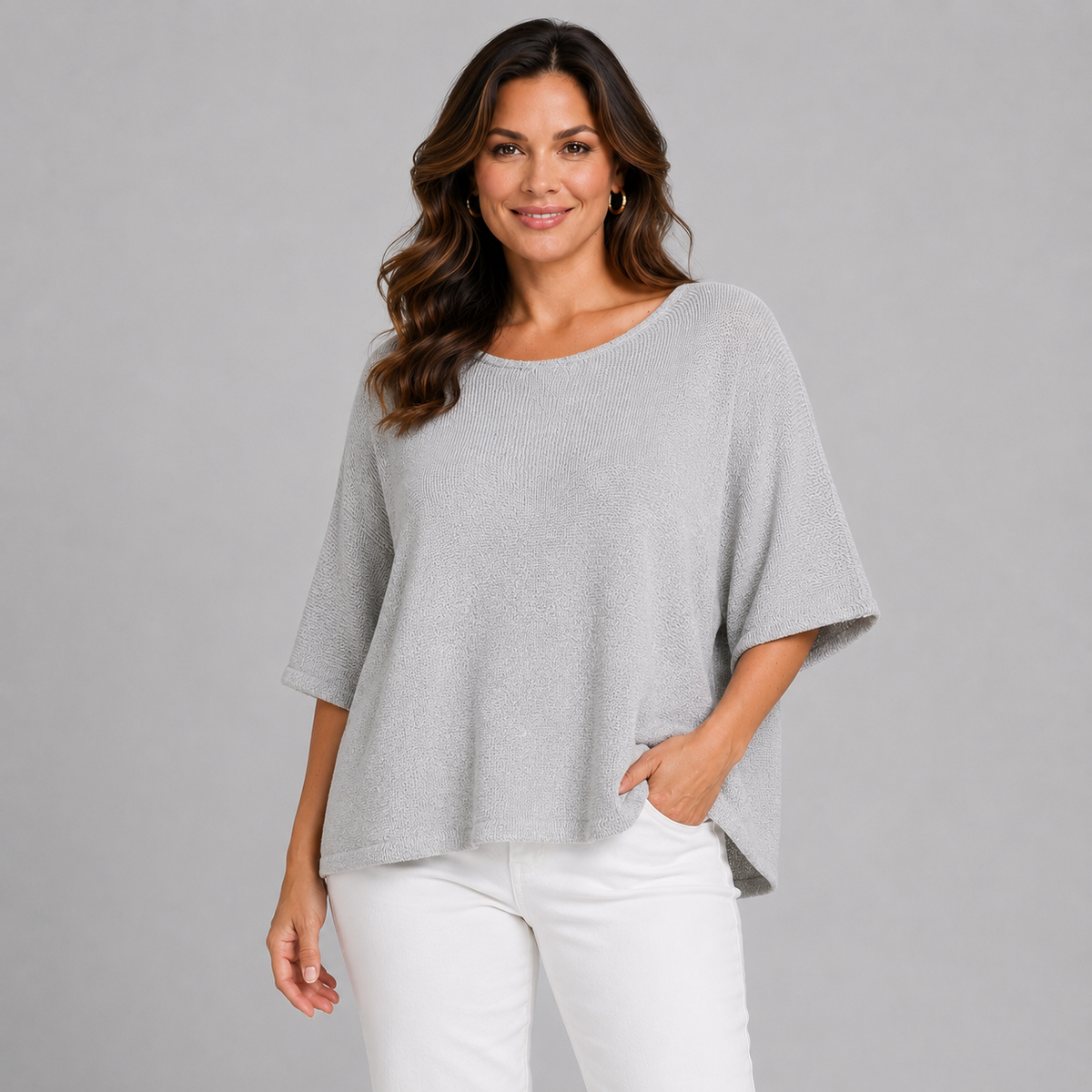 Soft Knit 1/2 Sleeve Slash Neck Jumper