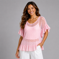Open Knit Frilled Hem Top