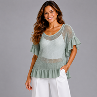 Open Knit Frilled Hem Top