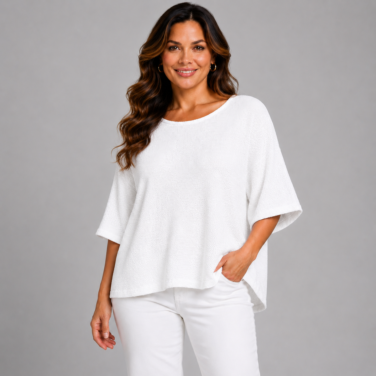 Soft Knit 1/2 Sleeve Slash Neck Jumper