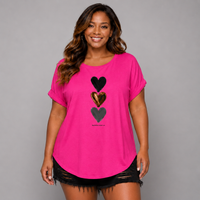 3 Hearts Dipped Hem T-Shirt with Roll Cap Sleeves
