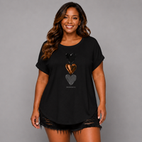 3 Hearts Dipped Hem T-Shirt with Roll Cap Sleeves