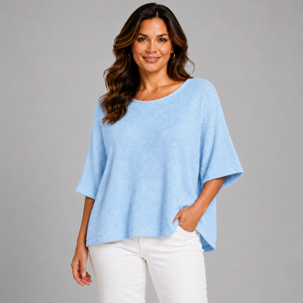 Soft Knit 1/2 Sleeve Slash Neck Jumper