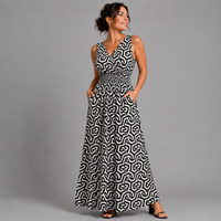 Geo Print Sleeveless V Neck maxi Dress with side Pockets