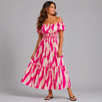 Abstract Print Bardot Maxi Gyspy Dress