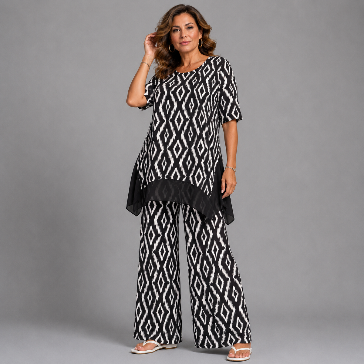 Black & White Diamond Print Two Piece Palazzo set