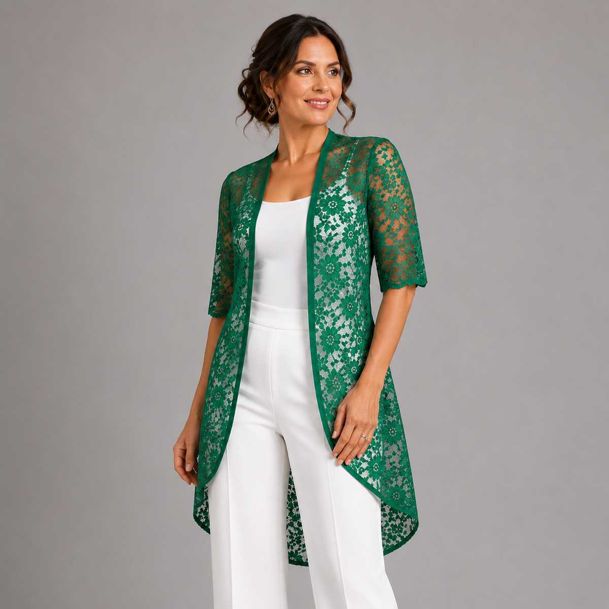 Lace Dipped Hem Kimono Jacket
