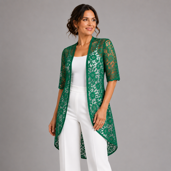 Lace Dipped Hem Kimono Jacket