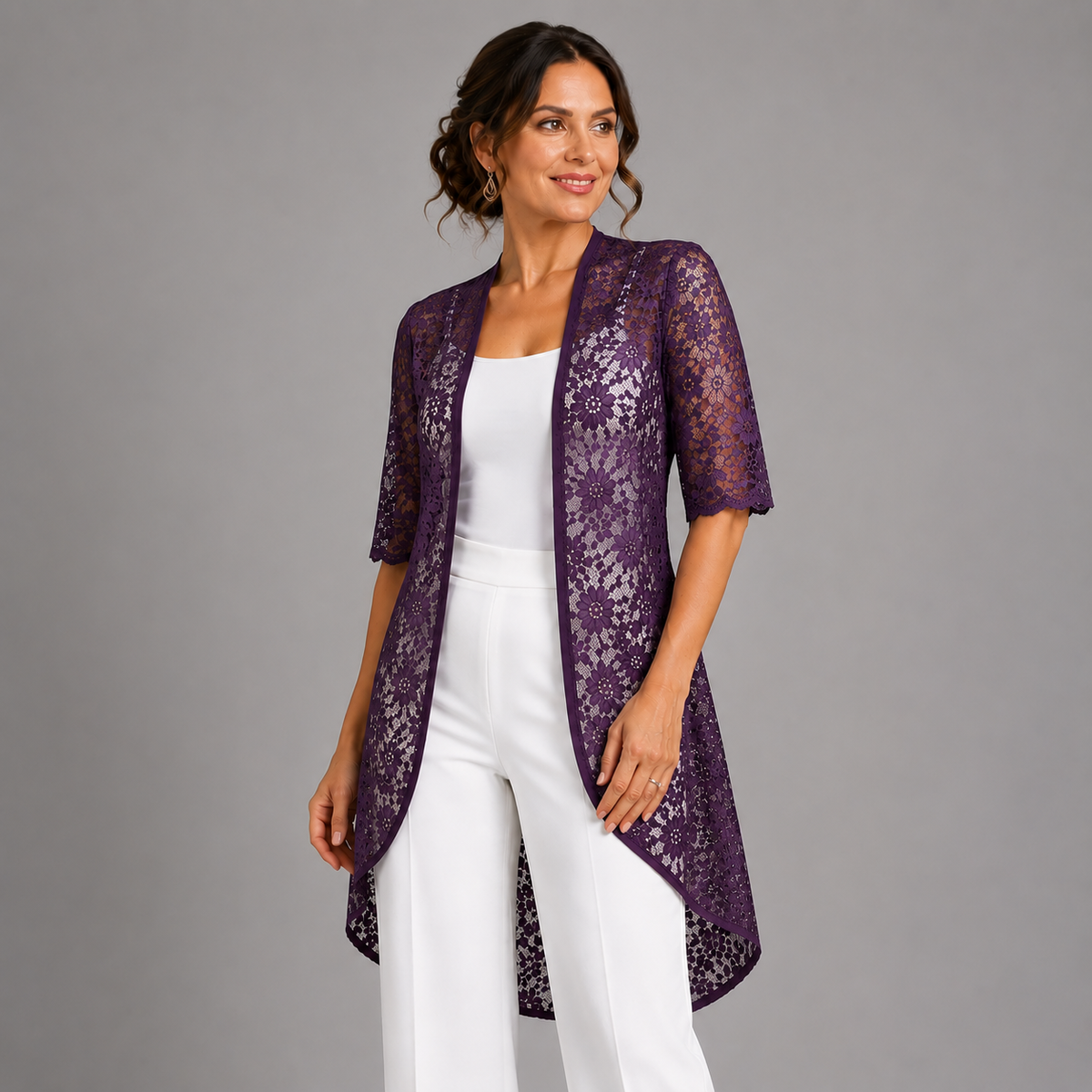 Lace Dipped Hem Kimono Jacket