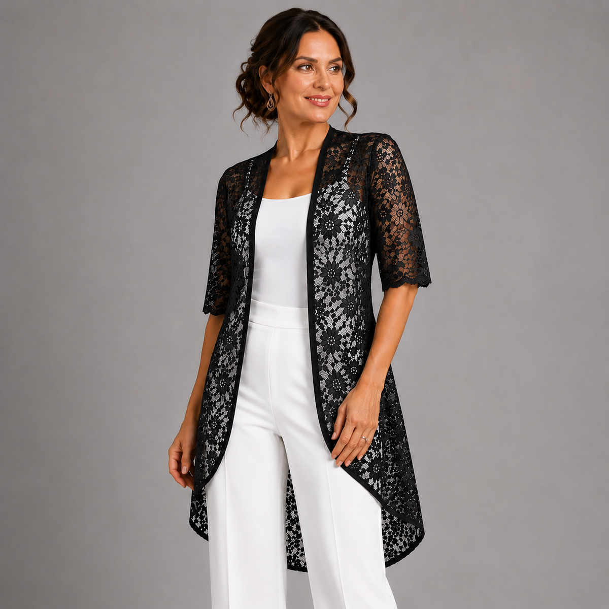 Lace Dipped Hem Kimono Jacket