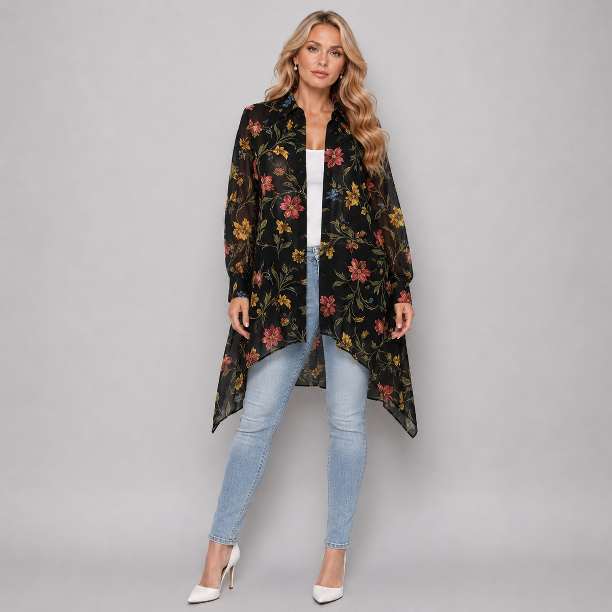 Long Length Hanky Hem Blouse / Shirt
