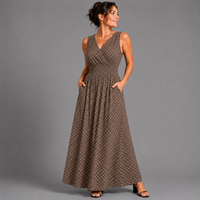 Polka Dot Sleeveless V Neck maxi Dress with side Pockets