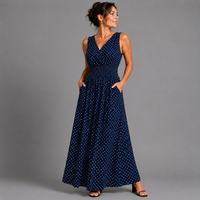 Polka Dot Sleeveless V Neck maxi Dress with side Pockets