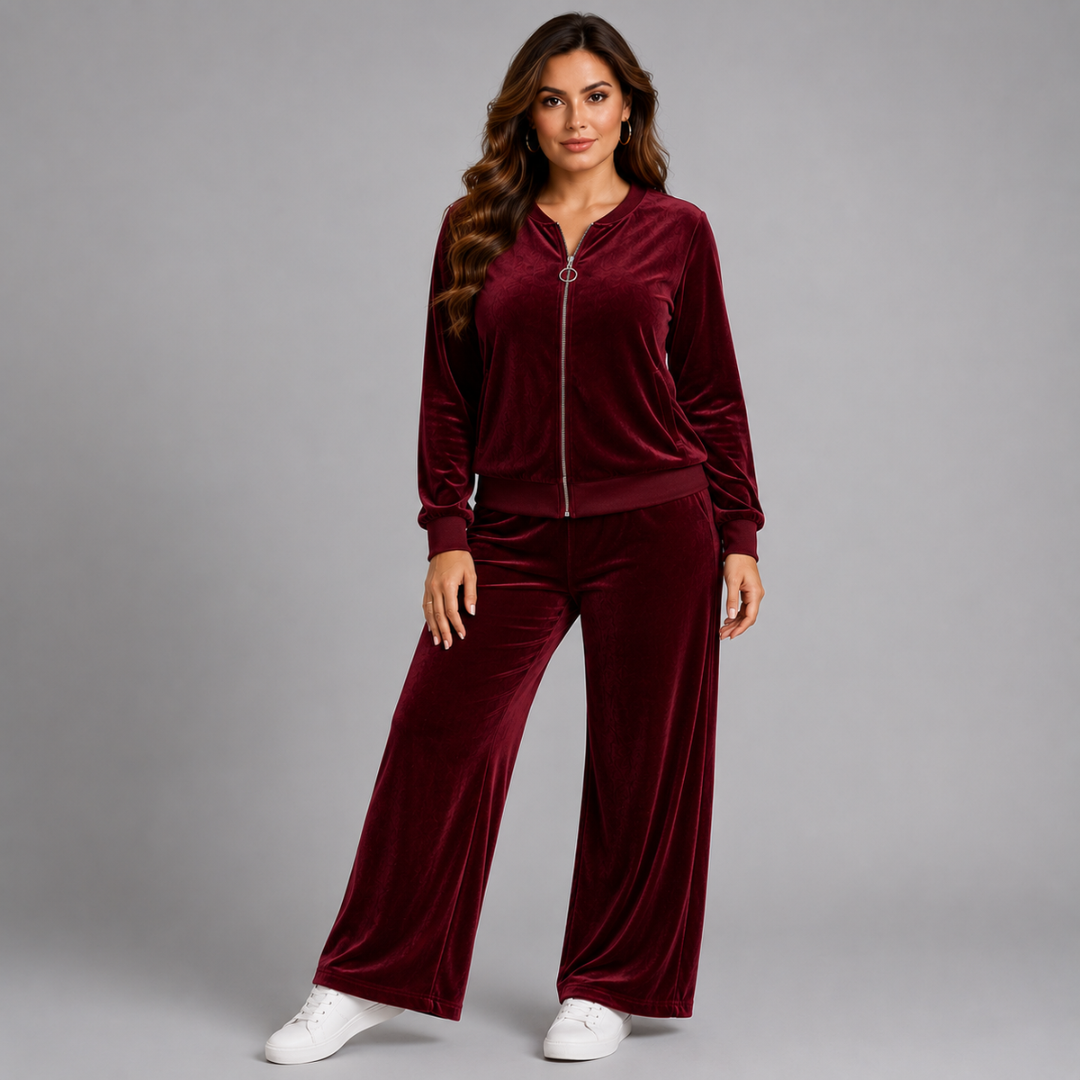 Velour Zip Up Tracksuit Set with Hood