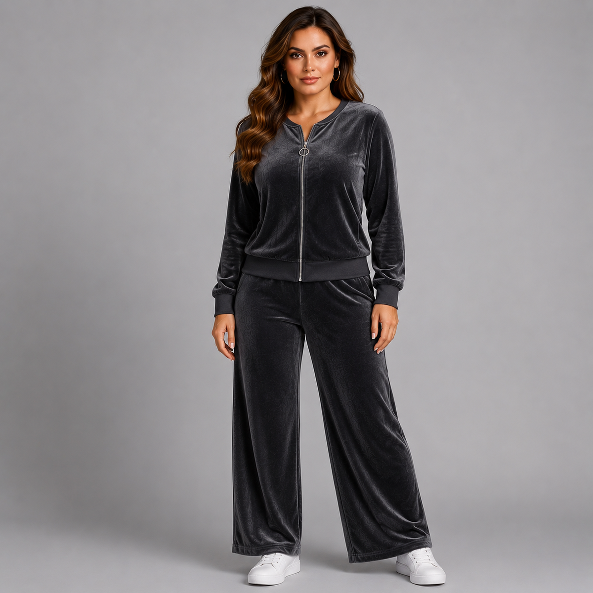 Velour Zip Up Tracksuit Set with Hood