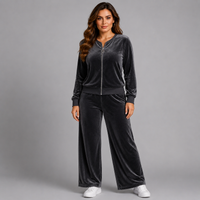 Velour Zip Up Tracksuit Set with Hood