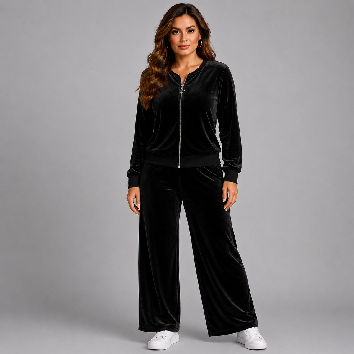 Velour Zip Up Tracksuit Set with Hood