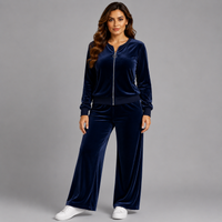 Velour Zip Up Tracksuit Set with Hood