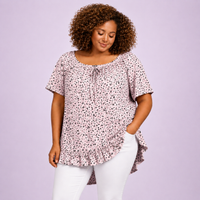 Floral Elastic Neck Short Sleeve Top