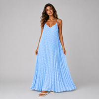 Strappy Polka Dot Pleated Maxi Dress