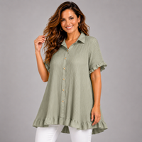Frilled Edge Short Sleeve Pleated Blouse