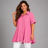Frilled Edge Short Sleeve Pleated Blouse