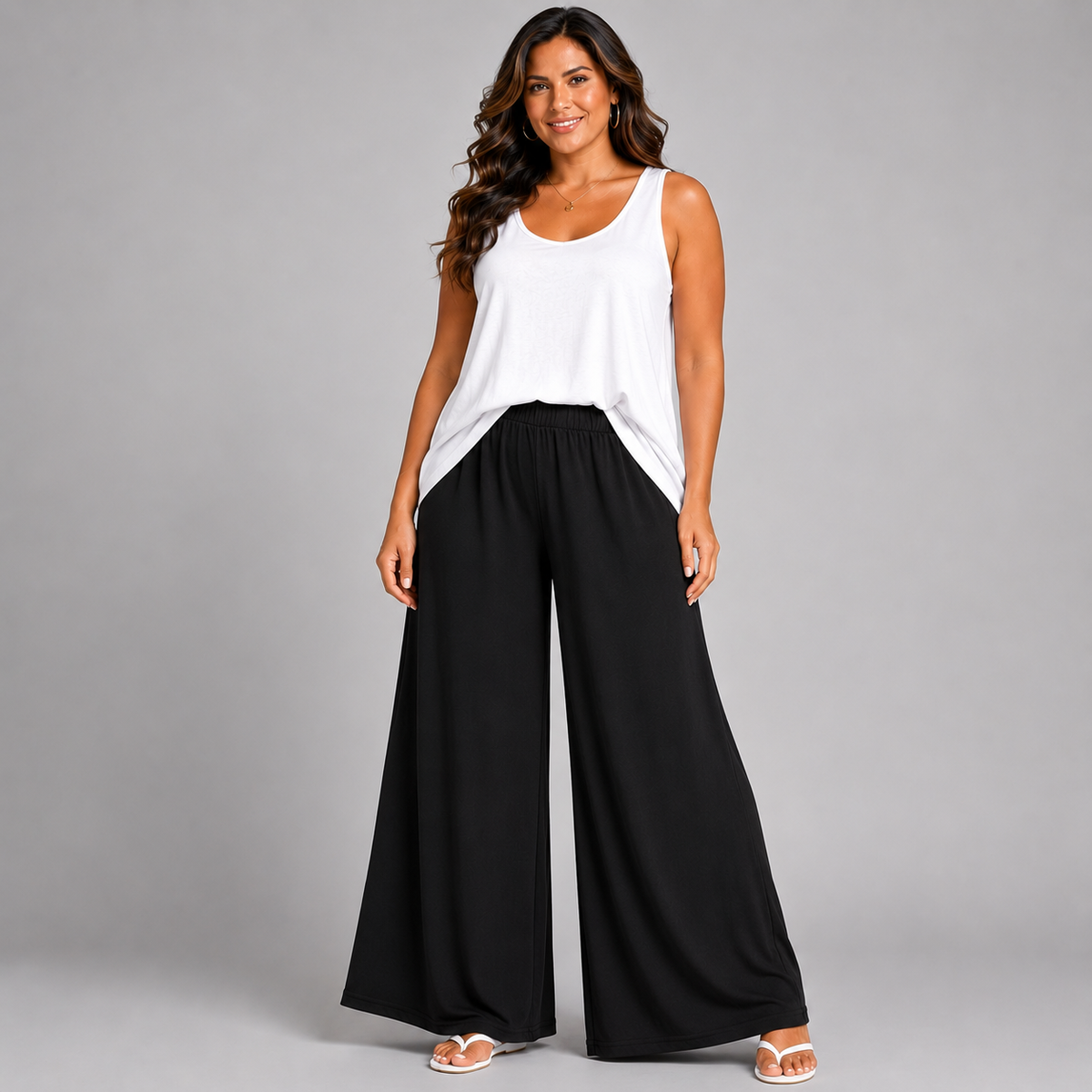 Crepe Wide Leg Elasticated Waist High Rise Palazzo Trousers