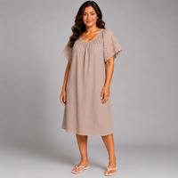 Cotton Midi Dress with Lace Sleeves