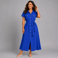 Button Front Shirt Dress with Tie Belt